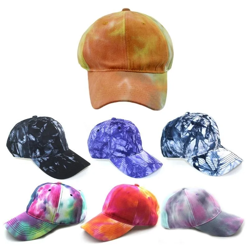 Erkekler Kadınlar Hip Hop Harajuku Pamuk Beyzbol Şapka Degrade Renkli Kravat Boyası Baskı Sokak Dans Güneş Koruma Ayarlanabilir Kap Y200730