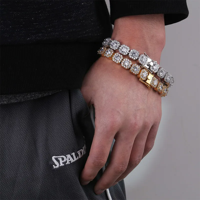 Hip Hop Herren Armbänder Diamant Tennis Armband Bling Armreif Iced Out Ketten Charms Rapper Modeschmuck236y