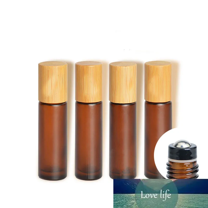 10 ml Ambre Givré Verre Cosmétique Huile Essentielle Récipient De Sérum Brun Mat Rouleau Sur Bouteille De Parfum Couvercle En Bambou Accessoires De Maquillage