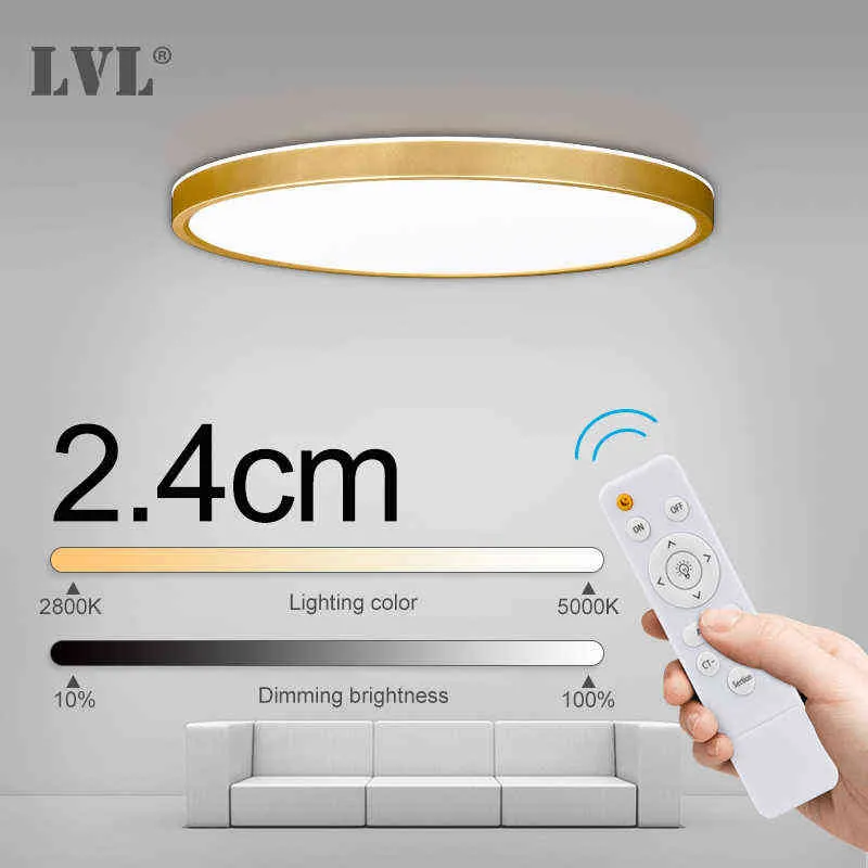 Telecomando moderno Plafoniera a led Grano di legno dorato 24W 32W Camera da letto Soggiorno Cucina Bagno RC Lampada da soffitto dimmerabile W220307