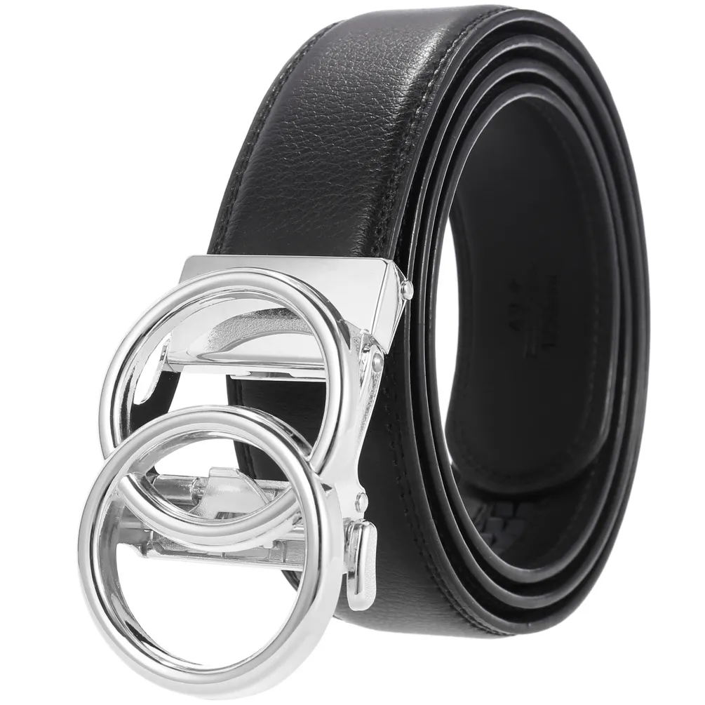 belt111 Men Automatic Men Genuine Leather Belt Classical Gold Sier Black Color Buckle Belts 110cm-130cm Male Strap