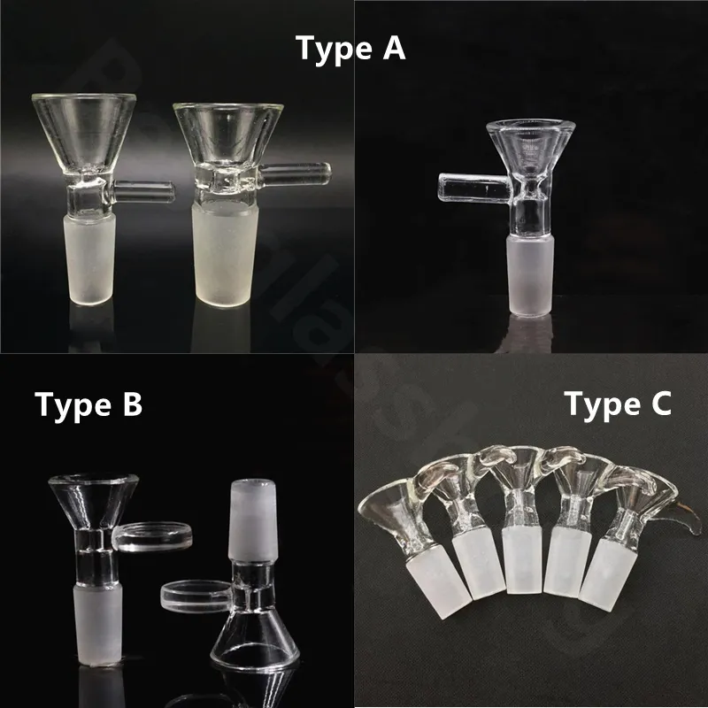 14 mm manlig vattenpipa klar pyrex glas skålstycken 3 typer hanterar runda tratt fog filter rökrör vatten bong olje riggar riggar