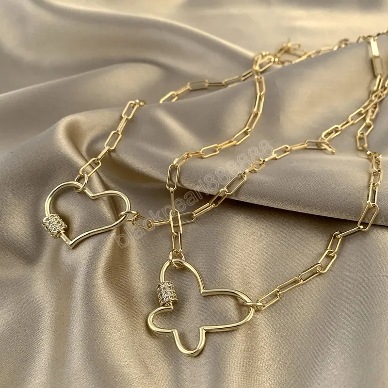 Afneembare zirkoon spiraalkarabijner gouden hart vlinder hanger ketting voor vrouwen dikke link ketting choker verklaring sieraden