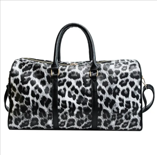 Sacos Femininos Nova Forma Moda Leopardo Impressão Cilindro Bolsa de Capacidade de Grande Capacidade de Handbaga PU PU Feminino Saco