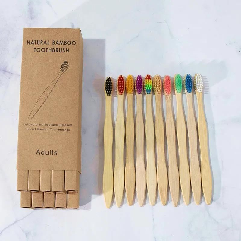 10pcs/Box Bamboo Toothbrush Natural Bamboo Toothbrush Color Toothbrush Bamboo Charcoal Soft Bristles Disposable Tooth Brush Free Shipping