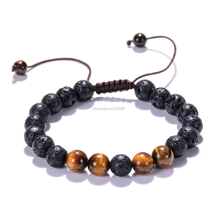 8mm Yoga Lava Rock Armband Strand String Natural Stone Tiger Eye Turquoise Essential Oil Diffuser Armets Women Män modesmycken Will och Sandy Gift