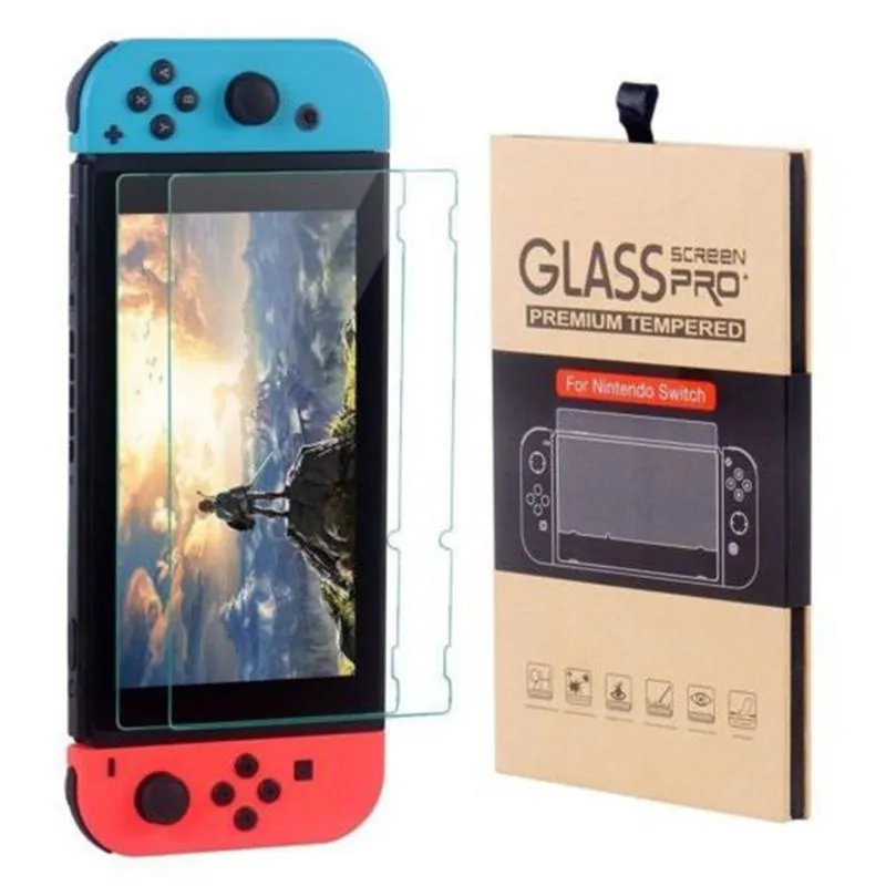 För Nintendo Switch Tempered Glass Screen Protector Film 2.5D 9H Premium 2 Pack med Retail Package