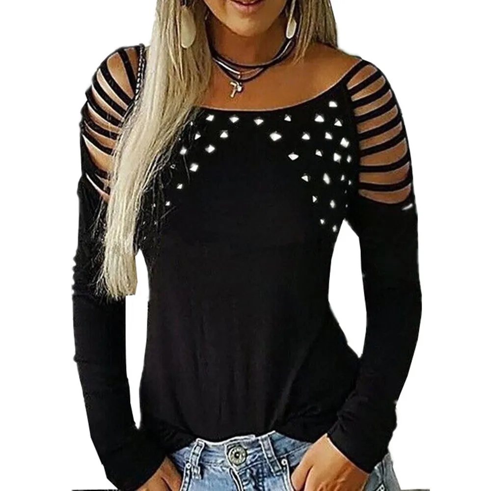Black Gothic Rivet Punk Oversized T Shirt Women For Women Casual, Sexy, And  Plus Size Streetwear With Long Sleeves Spring 201028 From Lu02, $16.71
