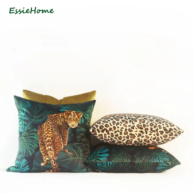 Essie Home Tropical Pattern Pattern Reopard Jungle Digital Print Velvet Подушка для подушки для гостиной 210201