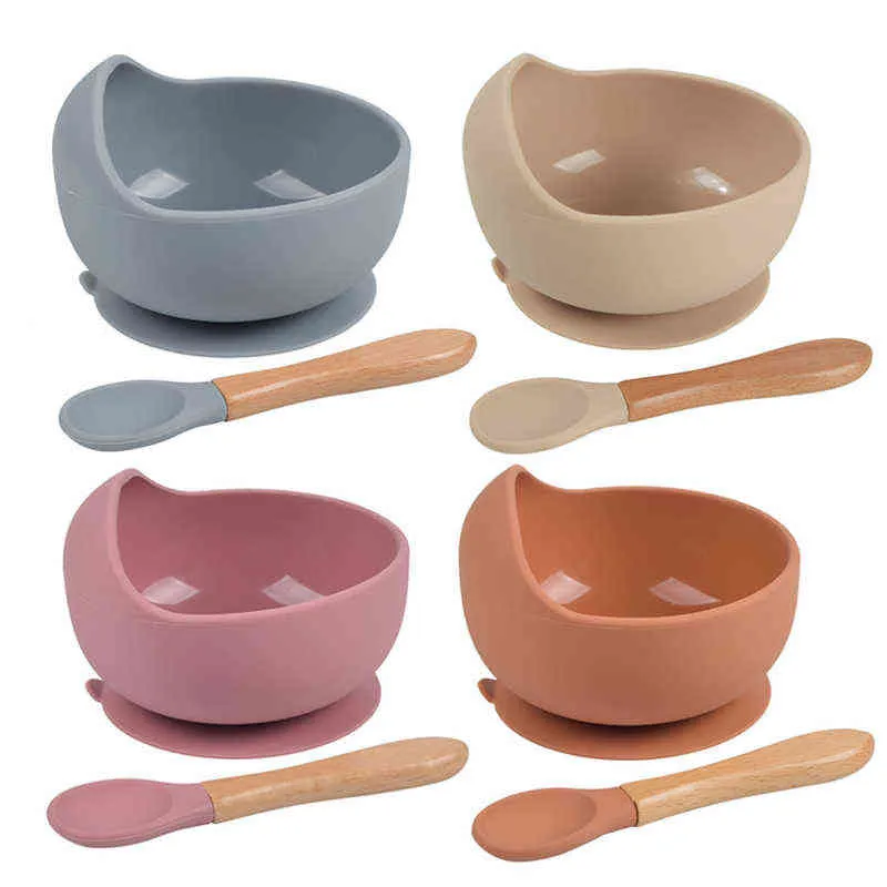 Baby Silikonowa Bowl Tableware Wodoodporna Ssania Puchar Zestaw łyżki Zestaw BPA Bezpłatne Silikonowe Dania do karmienia dla Baby Bowl Set G1221