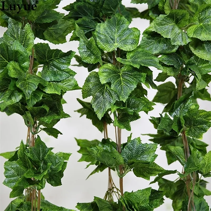 Luyue 10 pcs Artificial seda folha de uva de seda Faux Videira Ivy Indoor / Outdoor Decoração de Casa Wedding Flor Verde Folhas de Natal 20118