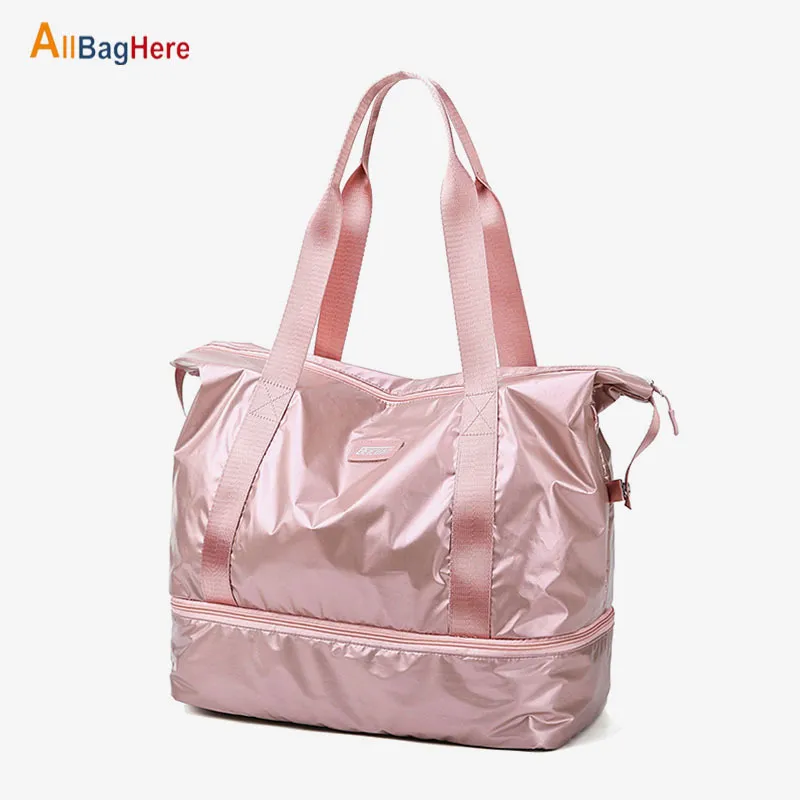 New Women's Travel Tote Bag Shopper Clutch Large Capacity Waterproof Pouch Silver Female Fitness Gym Yoga Fashion Sports Handbag Q0113