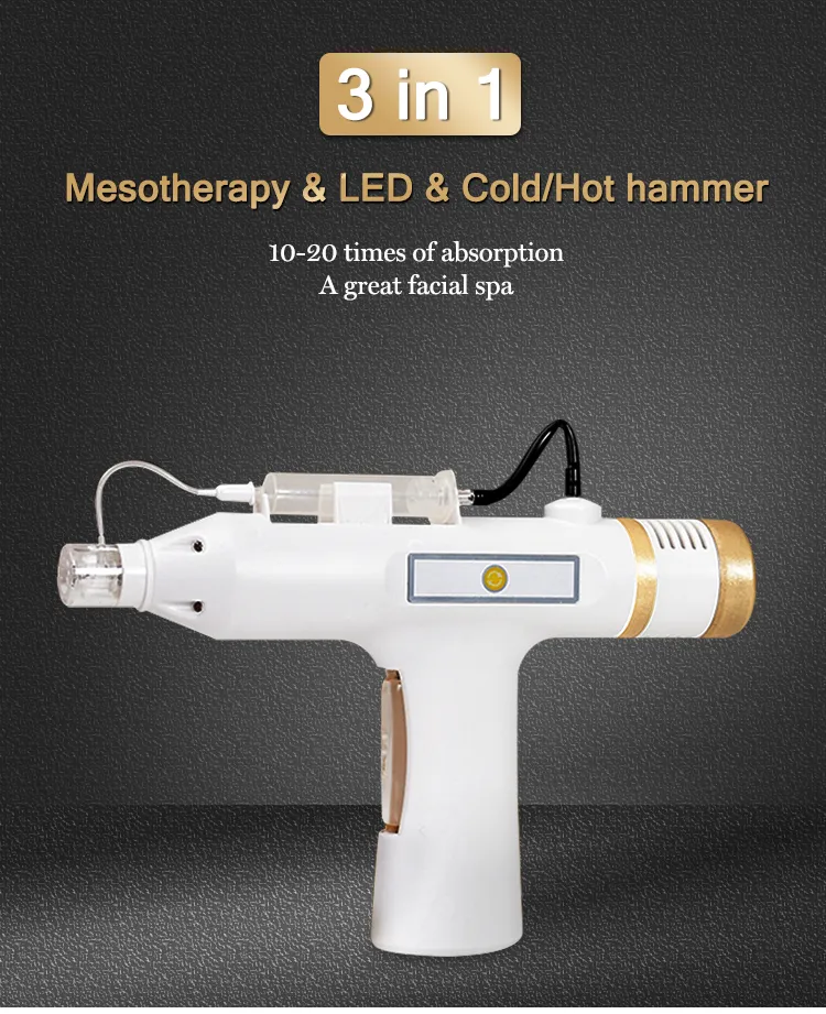 3 em 1 Meso Jet Injection Meso Gun Sérum Mesotherapy Injector com LED Hot Martelo