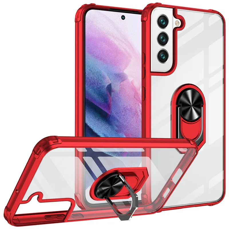 Custodie per telefoni con supporto per anello magnetico trasparente per Iphone 14 13 Pro Max 12 Samsung Galaxy S23 Plus Ultra A53 A33 A13 S22 360 Cover per cellulari in acrilico