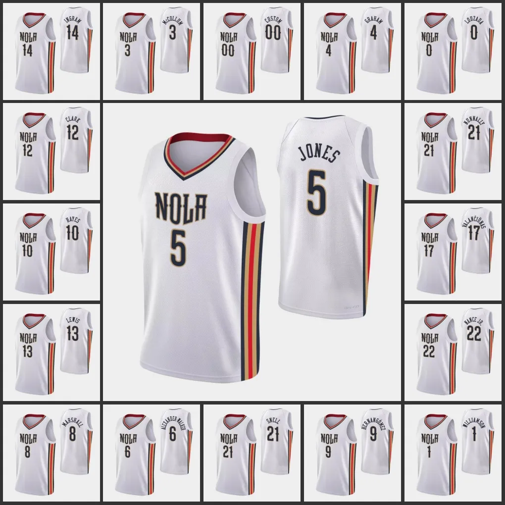 Nowy Orlean Pelicans''c.j. McCollum Zion Williamson Brandon Ingram Herbert Jones Larry Nance Jr. Custom City White Edition 2022 75. Jersey