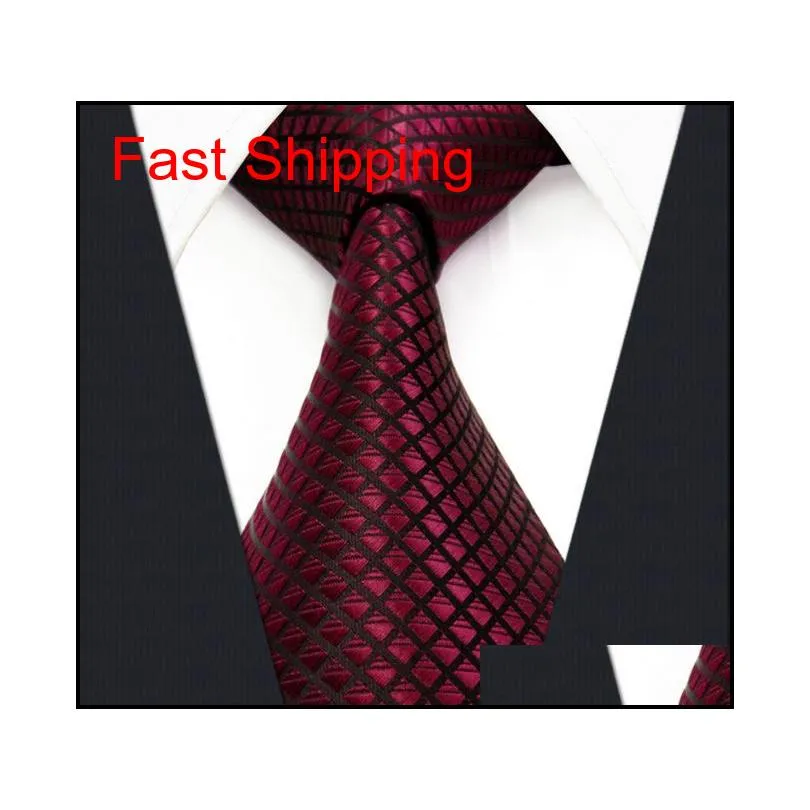 u25 solid checked burgundy crimson black mens neckties 100% silk jacquard woven