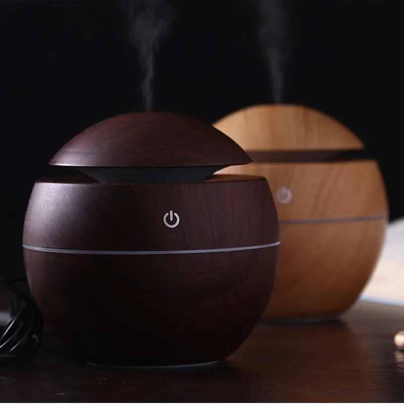 Grano de madera esencial difusor de aceite ultrasónico aromaterapia color de bambú humidificador USB 130 ml con cambio de noche de luz de la noche Purifie