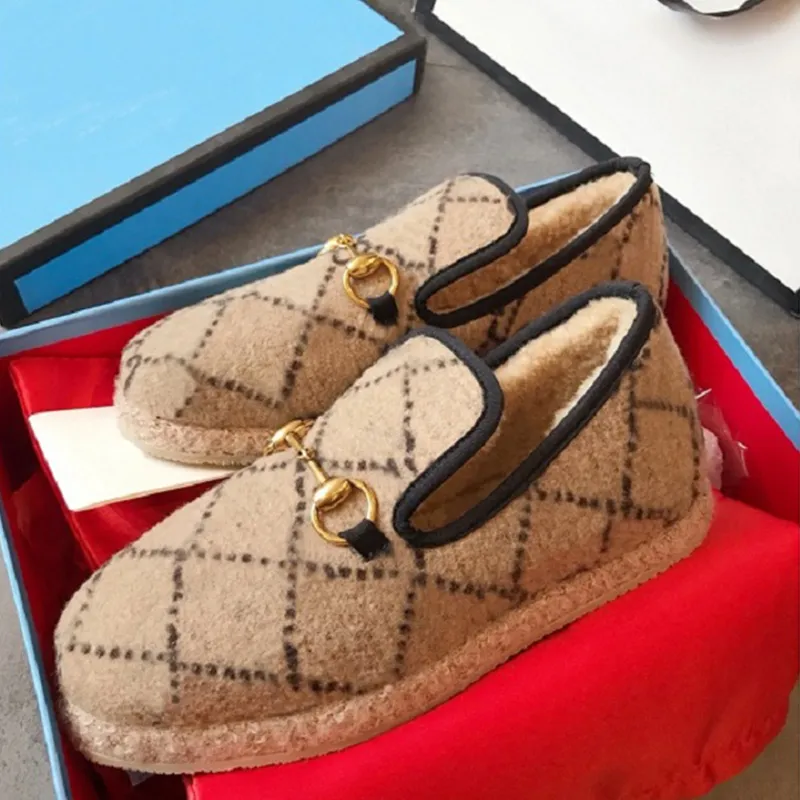 Winter Casual Schoenen Dames Getextureerde Wol Loafer Stoffen Rubberen Tussenzool Platte Thuisschoen Lady Check Tweed Walking Loafer met doos maat 35-40