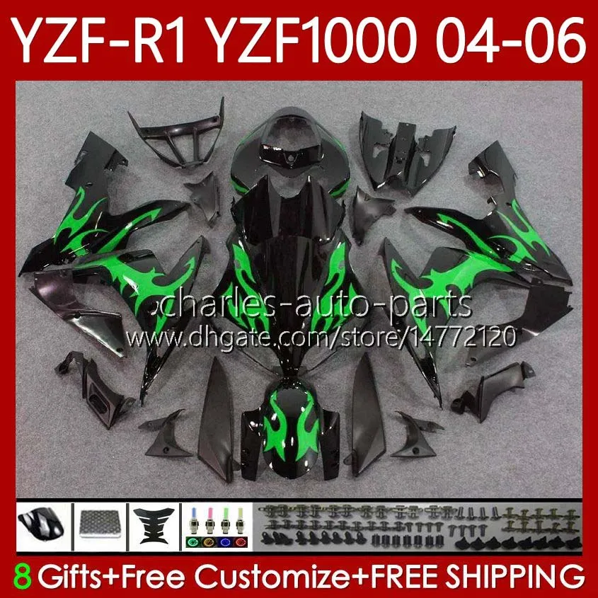 Kit de carénages pour YAMAHA YZF-R1 YZF R 1 1000 CC YZF1000 YZFR1 04 05 06 Carrosserie 89No.83 YZF R1 1000CC 2004 2005 2006 YZF-1000 2004-2006 Corps de moto OEM Greenflames