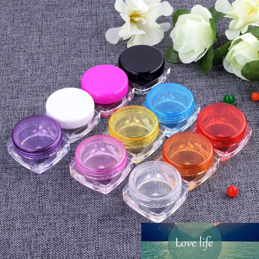 10 pcs 3G / 3ml Quadrado Bottom Creme Jar Cosmético Recipiente de Plástico Vazio Eyeshadow Maquiagem Rosto Creme Lip Balm Pot Frasco de Viagem