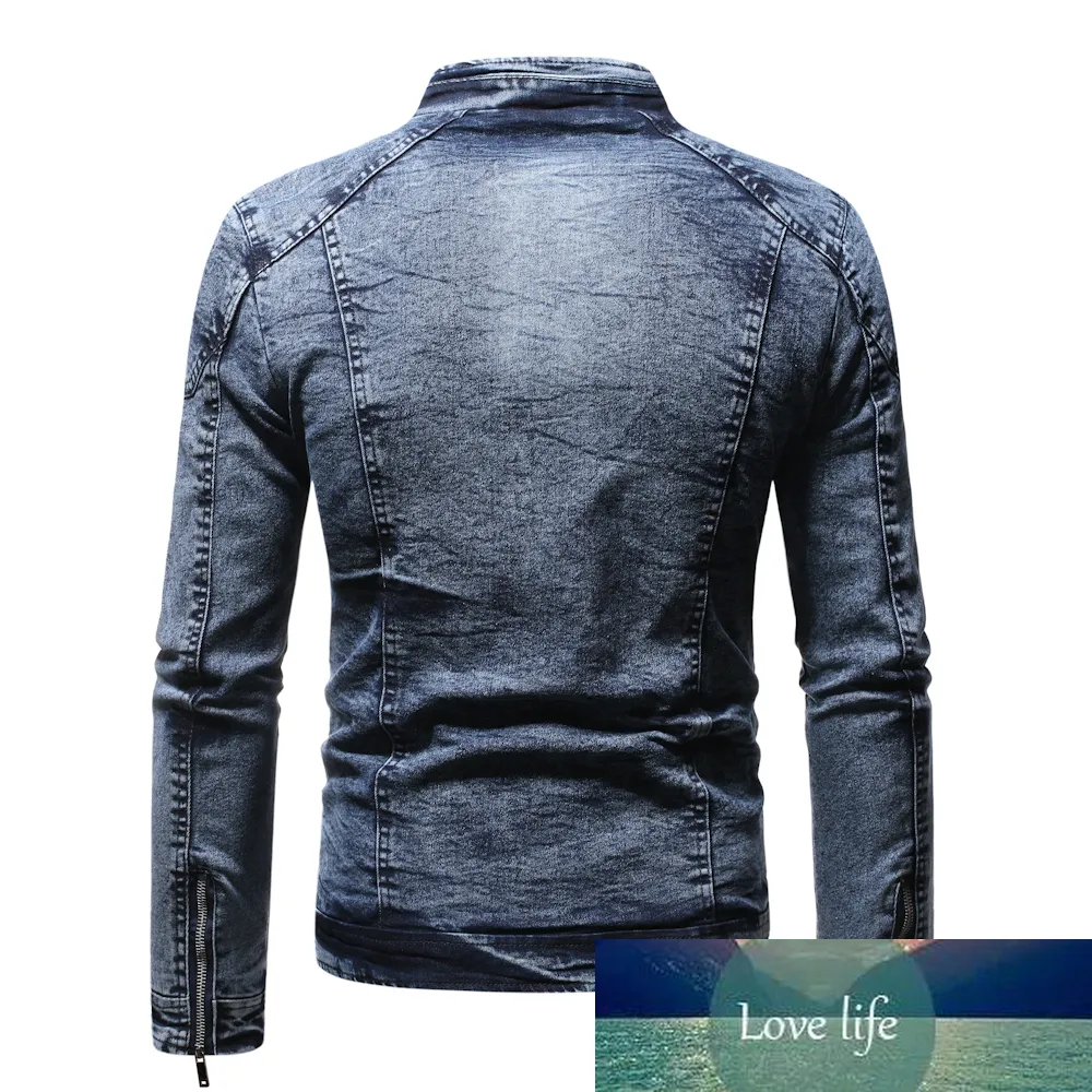 Denim Jacket Men Moto Biker Jean Jacket Autumn Winter Fashion Solid Plus Velvet Stand Collar Mens Denim Jacket Casual Coat Men