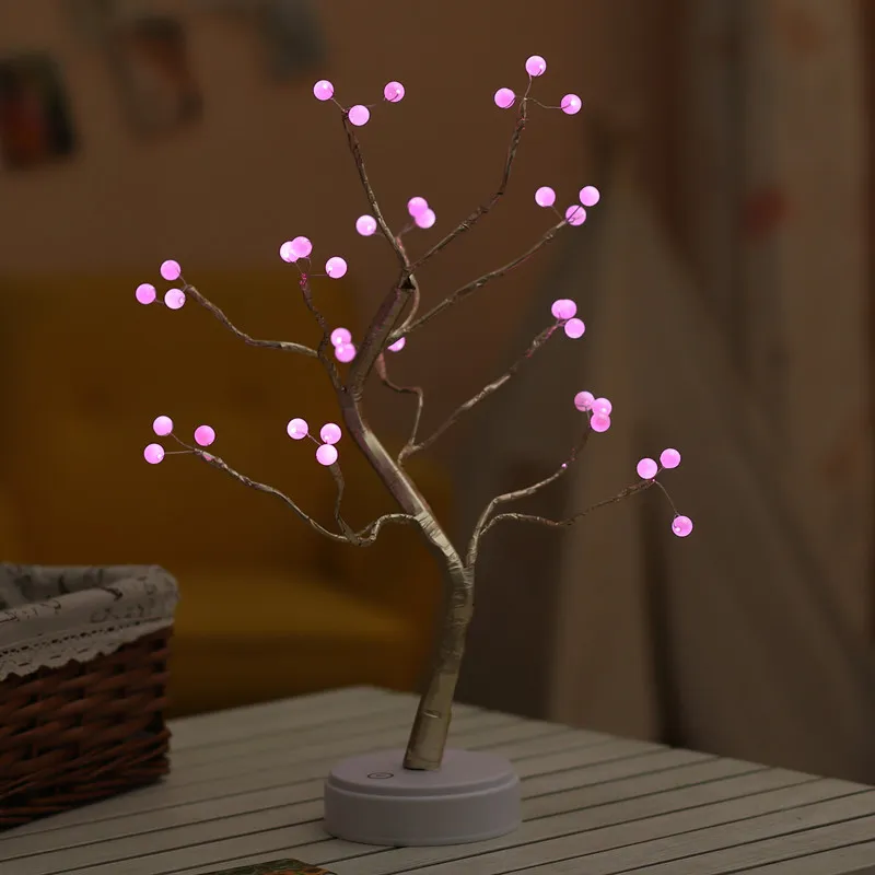LED Night Light Mini Diamond Tree Table Lamp Copper Wire Garland Fairy  String Lights For Home Bedroom Gifts Christmas Decoration