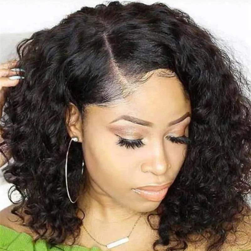 African women's black small curls, short curls, partial division, high temperature silk chemical fiber hair, European and American explosive