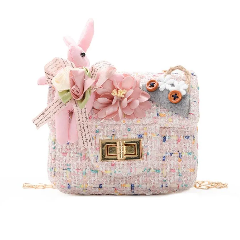 Sac à bandoulière pour petites filles, décor de fleur de lapin, pochette de Messager avec sangle en chaîne en métal pour enfants filles