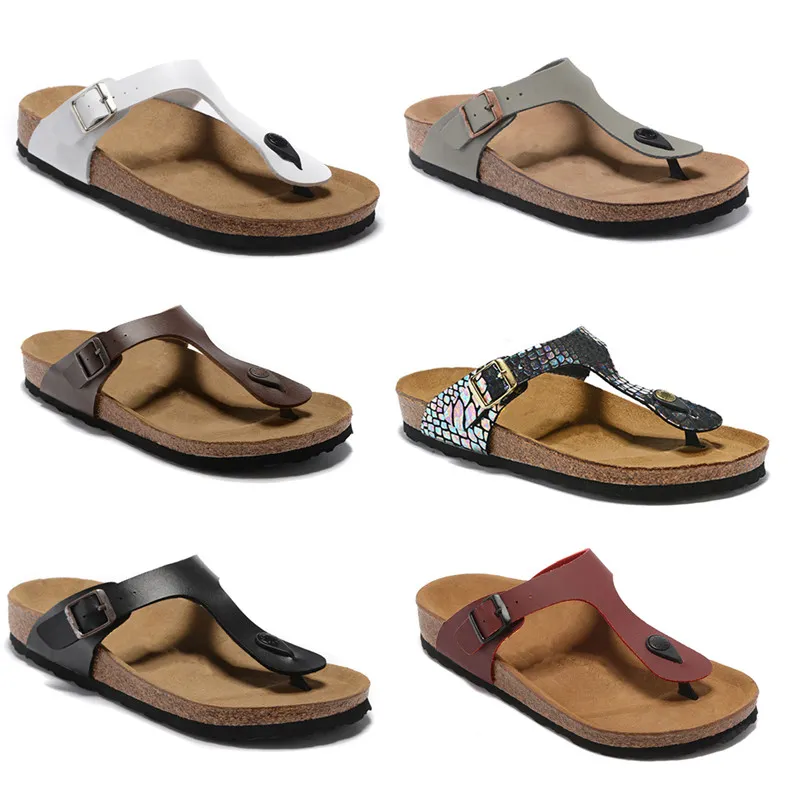 Gizeh Blanco Negro Pariscork zapatillas para hombres Sandalias de tobogán de verano Sumen Sandalias Damas Flip Loquers Tintina de cuero zapatos Pantoufles Zapatos casuales