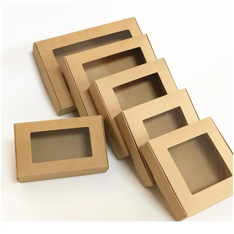 5pcs Blank Kraft Paper Box Caixa de presente com janela de joalheria de joalheria de joalheria de joias da caixa de doces da caixa de casamentos do presente de casamento de jllvqe