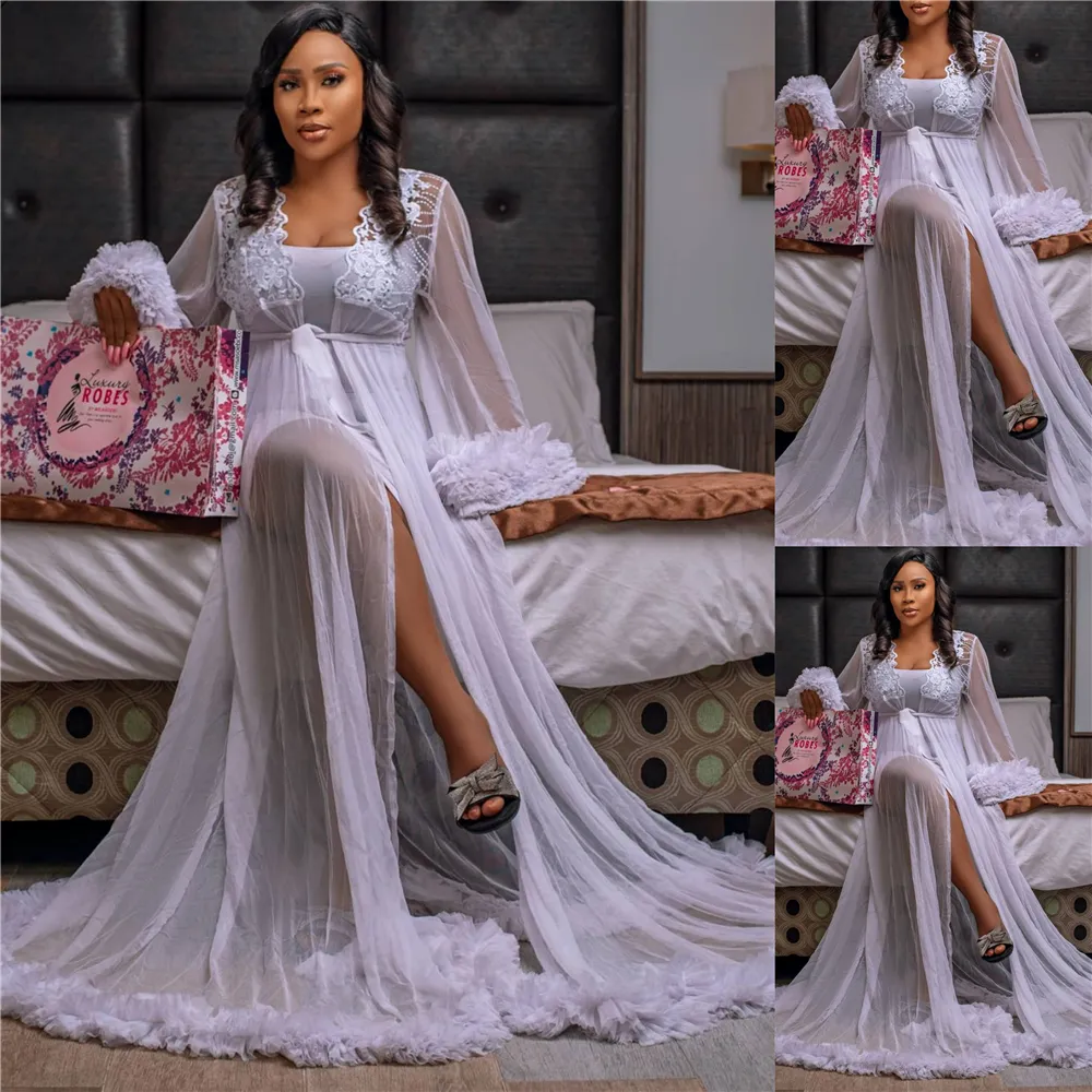 Illusion Lace Applique Bridal Bathrobe With Sheer Nightgown And Long Robe  For Womens Wedding Bridal Sleepwear From Greatvip, $76.75