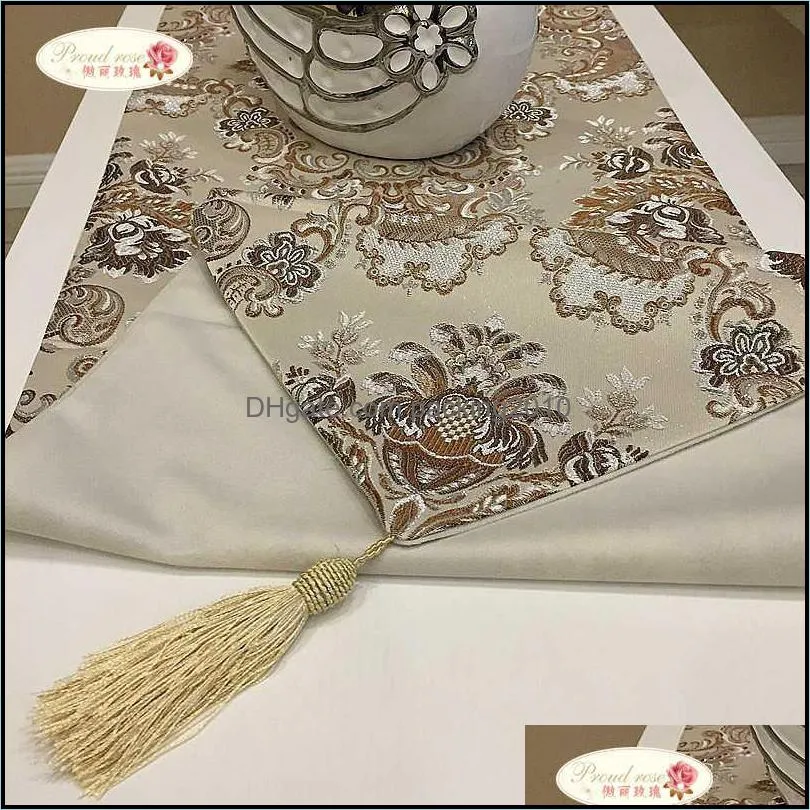 Proud Rose Luxury Table Runner Table Coth European Jacquard Bed Flag Table Flag Fashion Household Adornment Supplies 220107