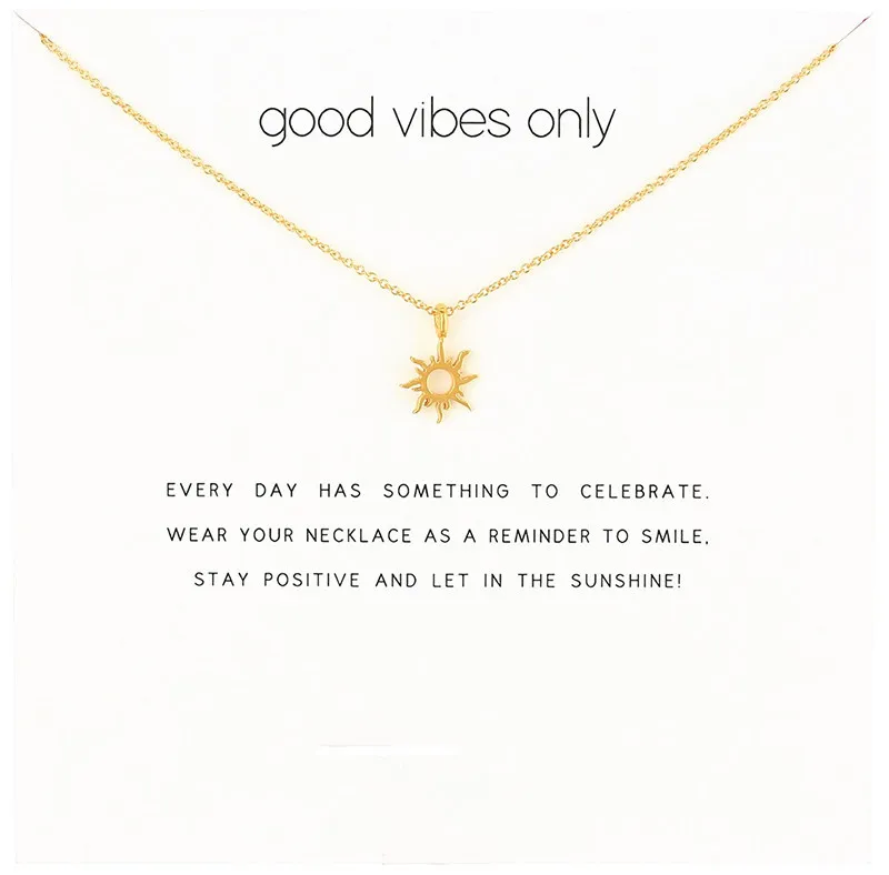 Collares de Chian Gargantilla con tarjeta Collar colgante de plata de oro Sol para mujer Joyería de moda Buenas vibraciones solamente