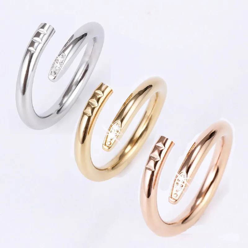 Women Love Rings Titanium Steel CZ Diamond Designer Single Nail Ring European American Fashion Classic Casual Couple Rose Gold Silver Luxury Jewelry gift