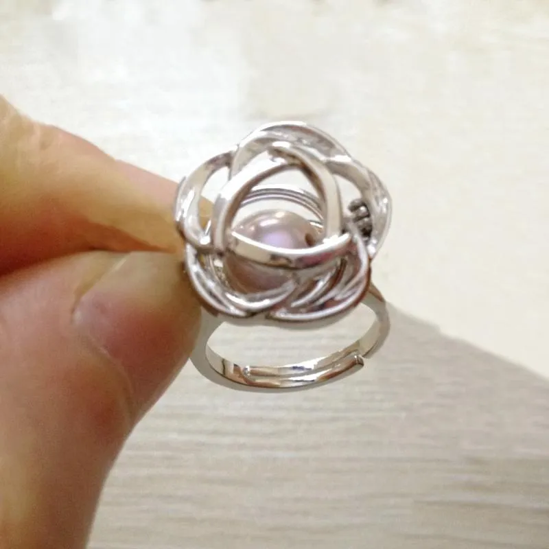 Härlig söt rosa blomma ring kan DIY öppen sätta i pärla kristall pärla sten pärla bur ring montering1