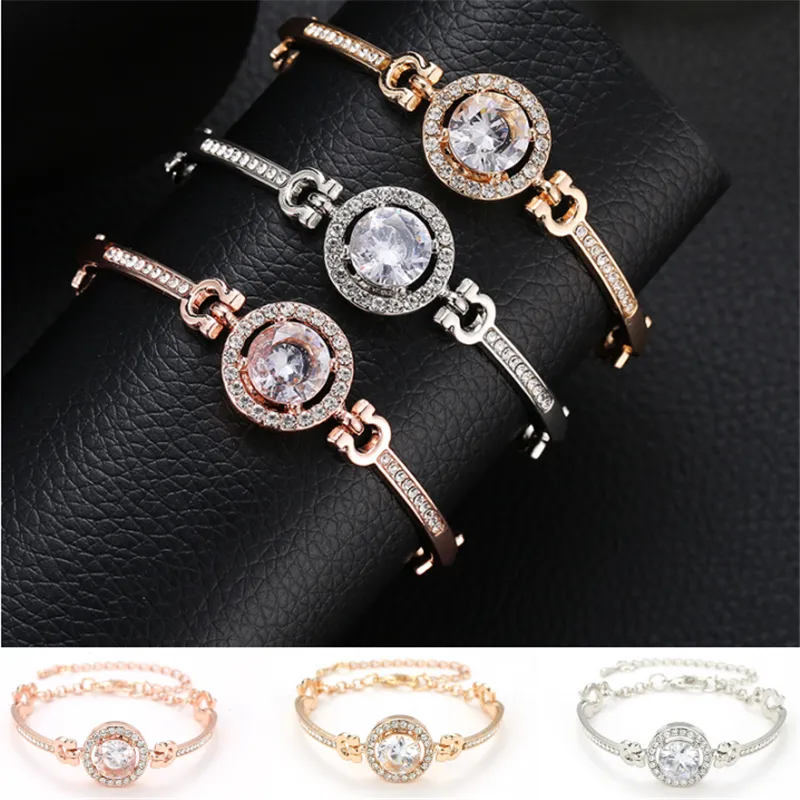 Mode Rose Gold Silver Color Luxury Big Zircon Bangle Armband Högkvalitativ Rhinestone Charm Armband för Women Girls Gift