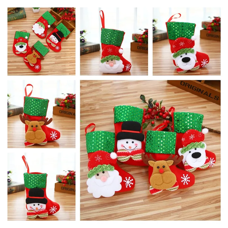 Hot Christmas Pendurado Meias Cute Doces Saco De Presente Boneco De Neve Santa Claus Cervos Urso De Natal Meia Para Meias Decorativas Pingente T10i41