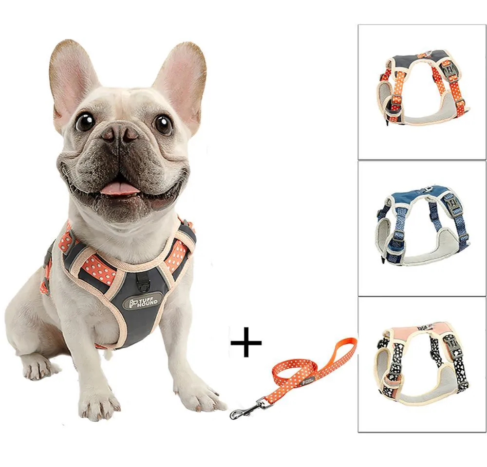 TUFF HOUND Nylon Dog Harness No Pull Harness Dog French Bulldog Adjustable Soft Puppy Harness Vest Dog Leash Set Pet Accessories Q263y