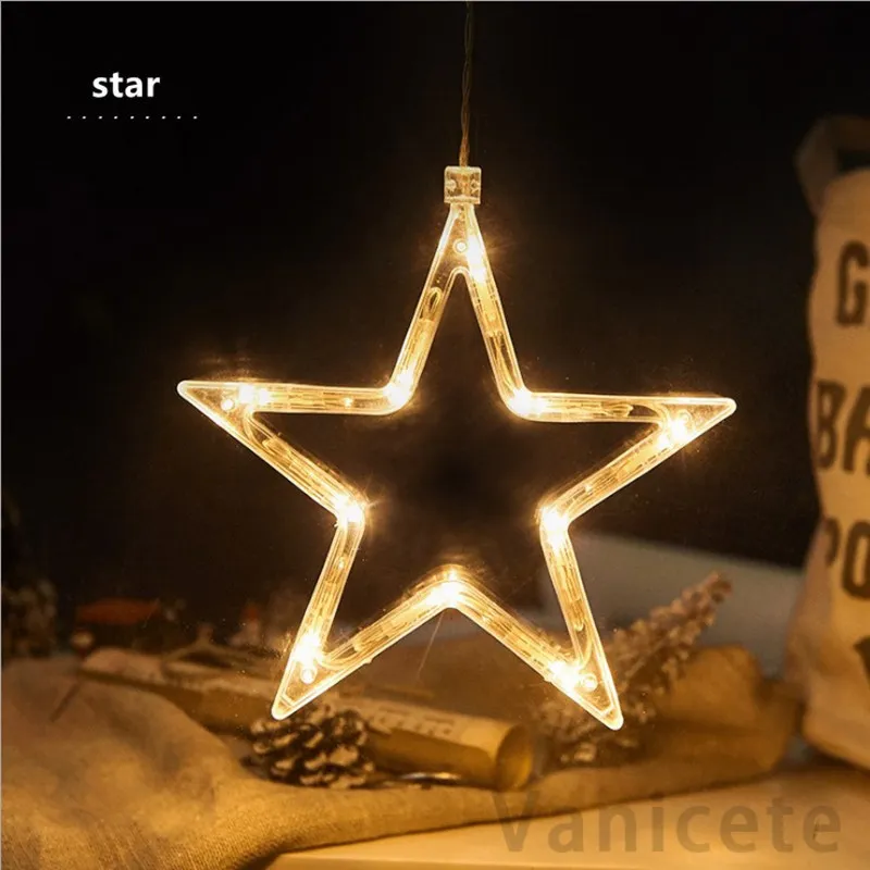 LED chaîne de lumière de Noël ventouse lampe suspendue guirlande lumineuse étoiles fenêtre décoration de la salle lumières cloches flocon de neige arbre T1I3069
