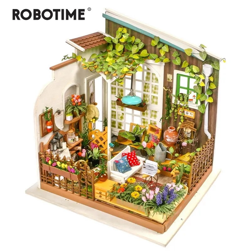 Robotime DIY Doll House Miller's Garden Regalo para niños Adulto Miniatura Casa de muñecas de madera Modelo Kits de construcción Juguetes DG108 201215