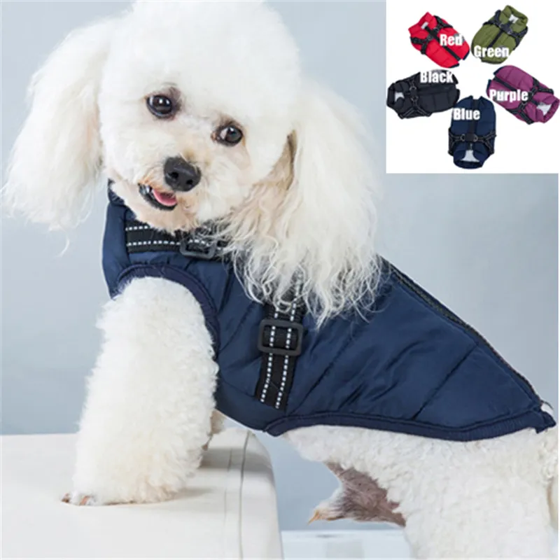 Chaqueta para perros con arnés abrigo de algodón impermeable ropa cálida de invierno chaleco para perros pequeños y medianos JK2012XB