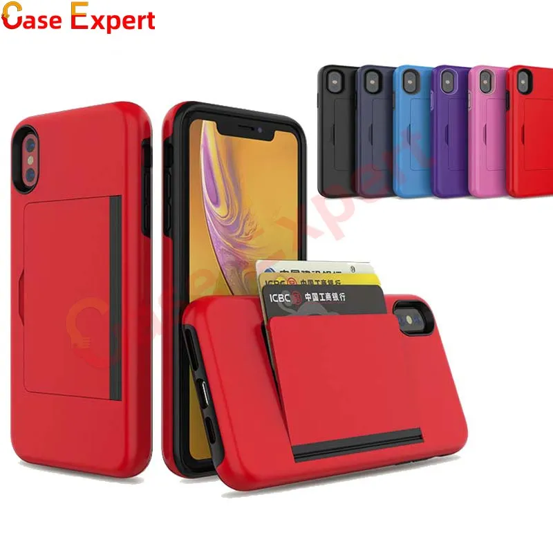 Hybrid Armor Dual Layer Card Holder Defender Cases for iPhone 13 12 Pro Max XR XS Samsung A10E Note 10 Plus Stylo 5 K40