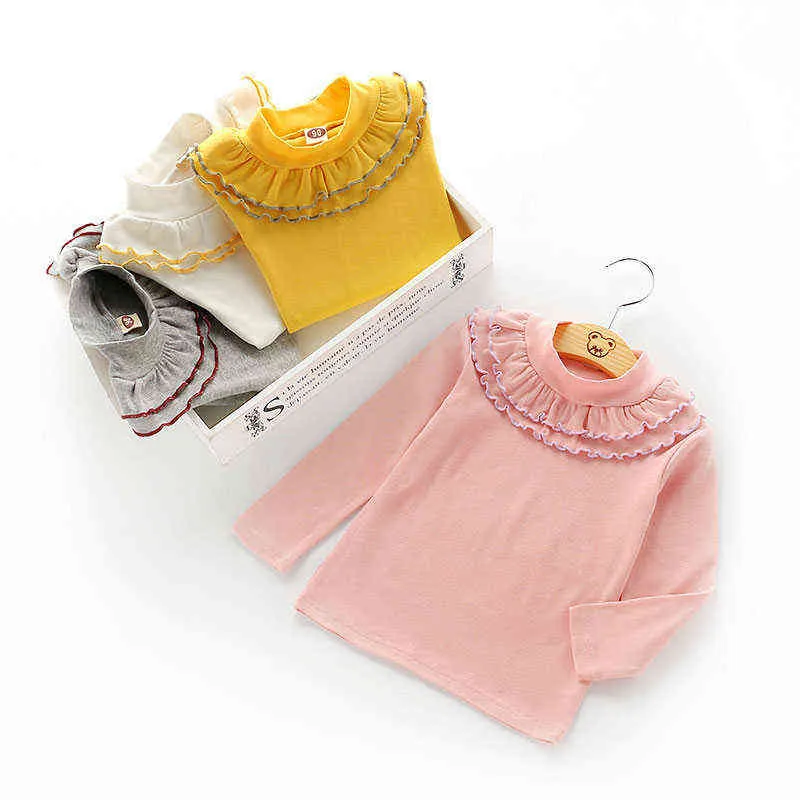 Vår Höst Barnkläder T-shirt Mode Solid Färg Barnkläder Tjejer T Shirt Långärmad Barn Tee 2-6 år G1224
