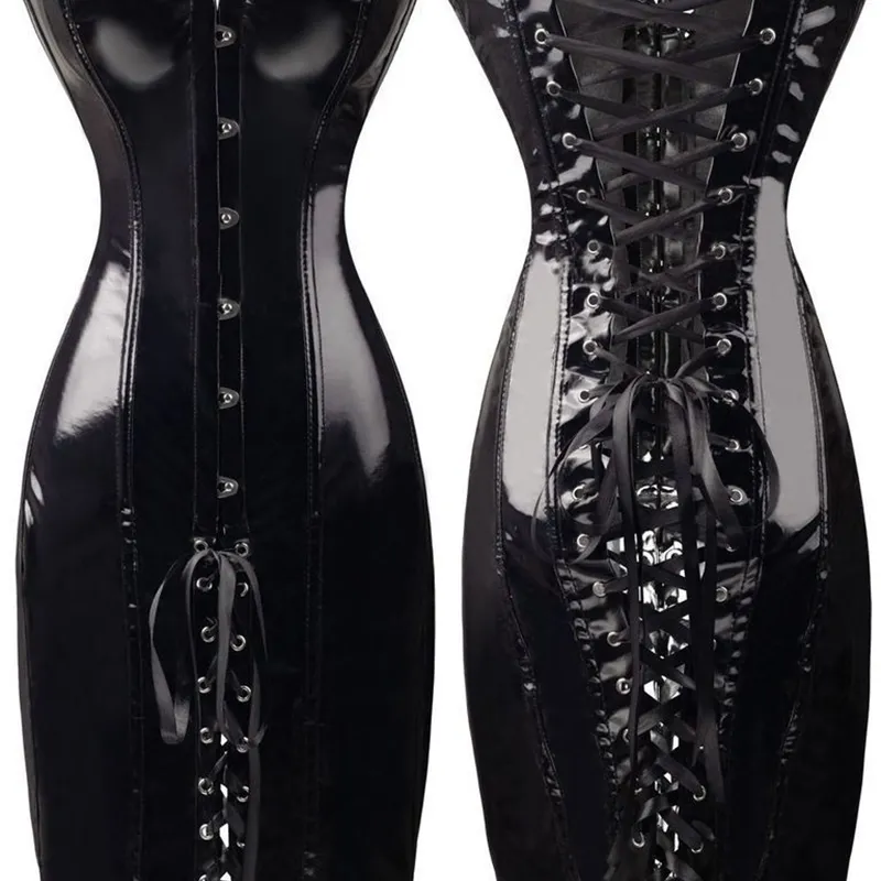 Sexy Womens Black PVC Corset Fetish Dress Ladies Dominatrix Nightclubs corset S-XXL Y200824