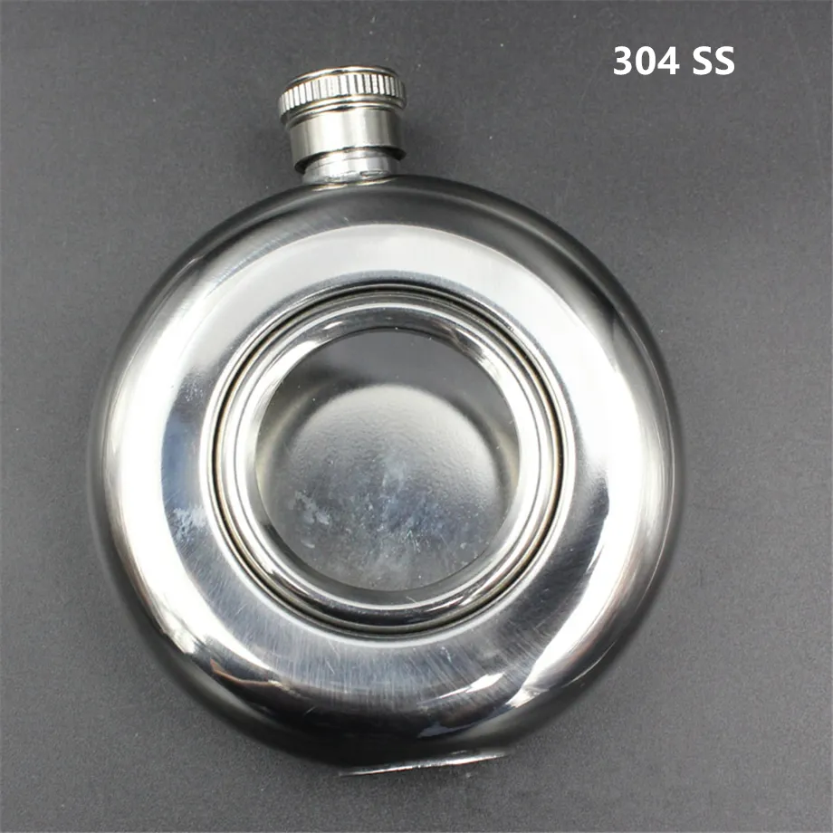 5oz Hip Flask 140ml Wine Bottle With Transparent Window Pocket Kettle Whisky Cup Mug 304 Stainless Steel Small Size