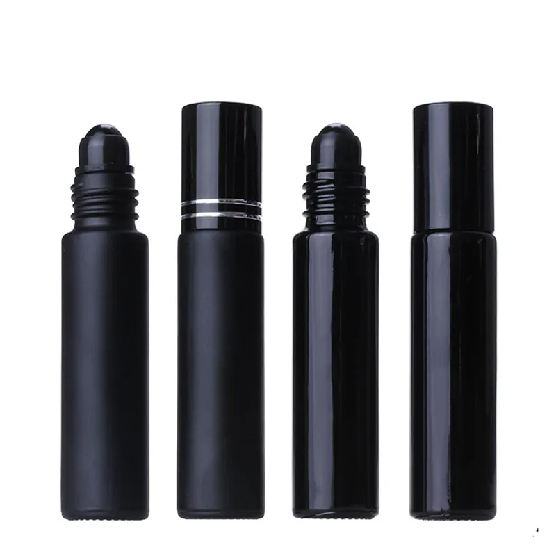 10ML Black Essential Oil Bottle Empty Glass Roll On Perfume Crystal gemstone Roller Ball Bottles