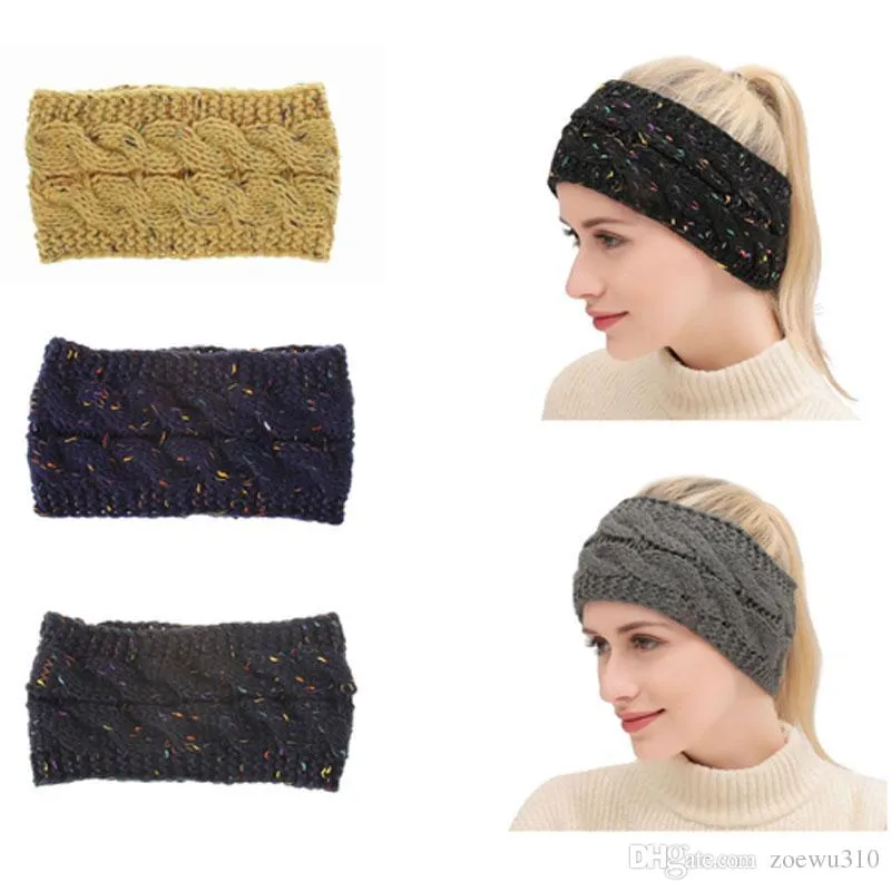 Women's Winter Knitted Headband With Dot Flower Hairband Elastic Breathable Winter Warm Ear Protector Colorful Female Headband WDH0816