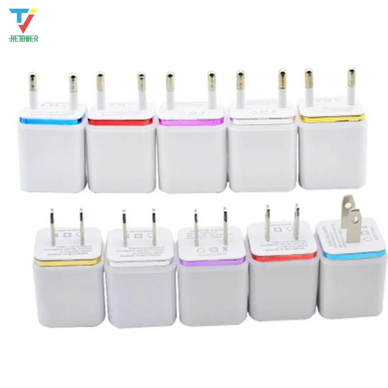 50 pçs / lote colorido 2a + 1a US Plug Adapter AC Home TRAVE TRAVE WALL 2 Port dupla carregador USB para iphone 4 5 6 Plus para Samsung HTC