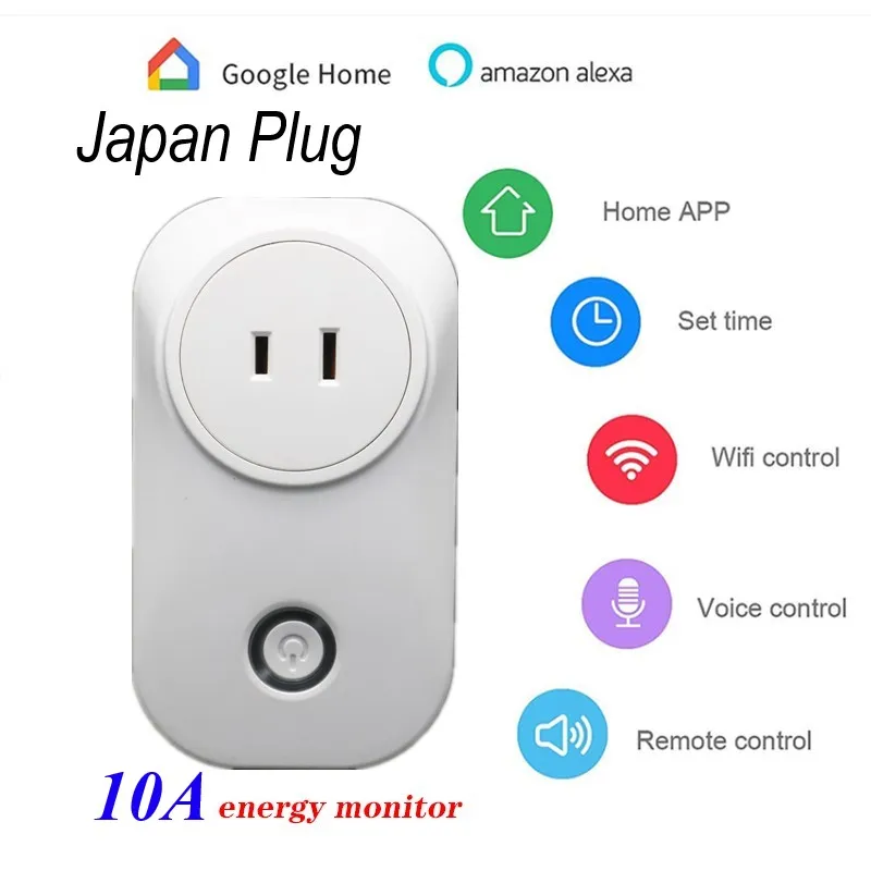 Oryginalny 10a Bezprzewodowy WiFi Smart Socket Power Japan Plug with Pilot zdalnego sterowania Meter Meter Control Alexa Pilot Aplikacja przez IOS Android