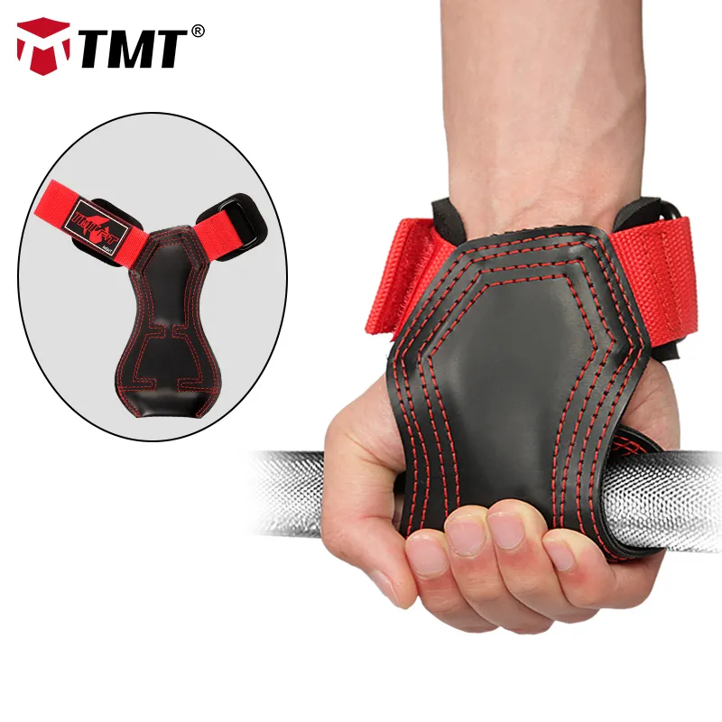 TMT 2st vikt Lyfthandtag Gymnastiska träningshandskar med gummistämpelstöd Palmskydd Dra upp CrossFit Dumbbell Q0107